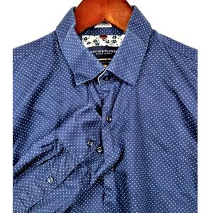 Denim‎ & Flower Ricky Singh Navy Blue Polka Dot Long Sleeve Mens Shirt